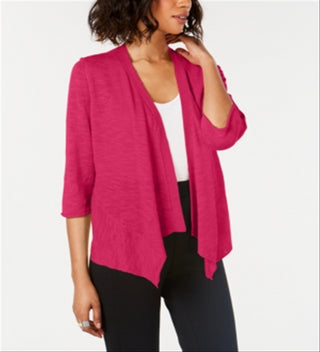 Cardigan feminino Alfani de linho com frente aberta, rosa, tamanho pequeno GG