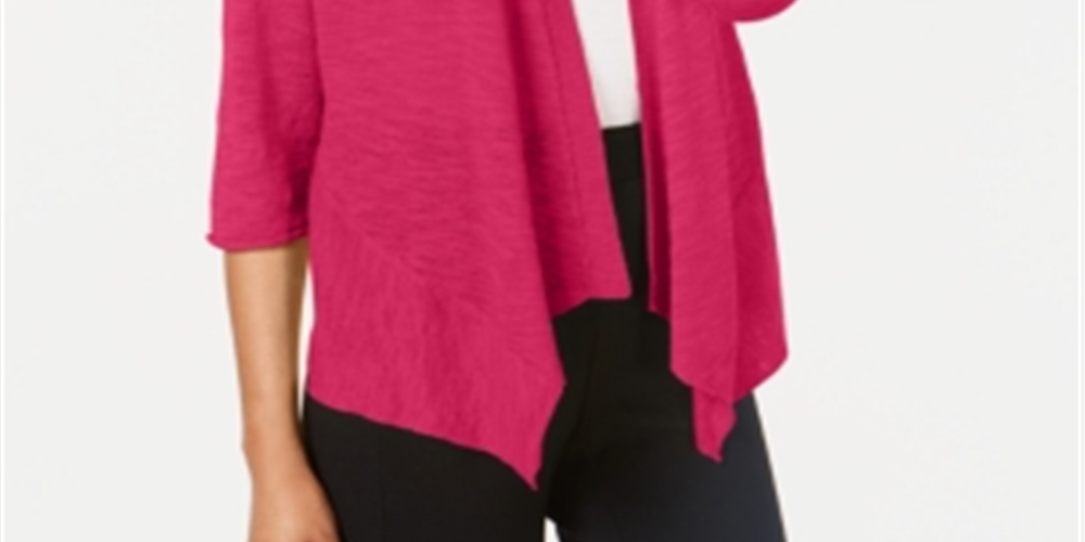 Cardigan feminino Alfani de linho com frente aberta, rosa, tamanho pequeno GG