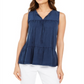 Blusa camponesa sem mangas de algodão estilo &amp; co feminina, azul, tamanho pequeno