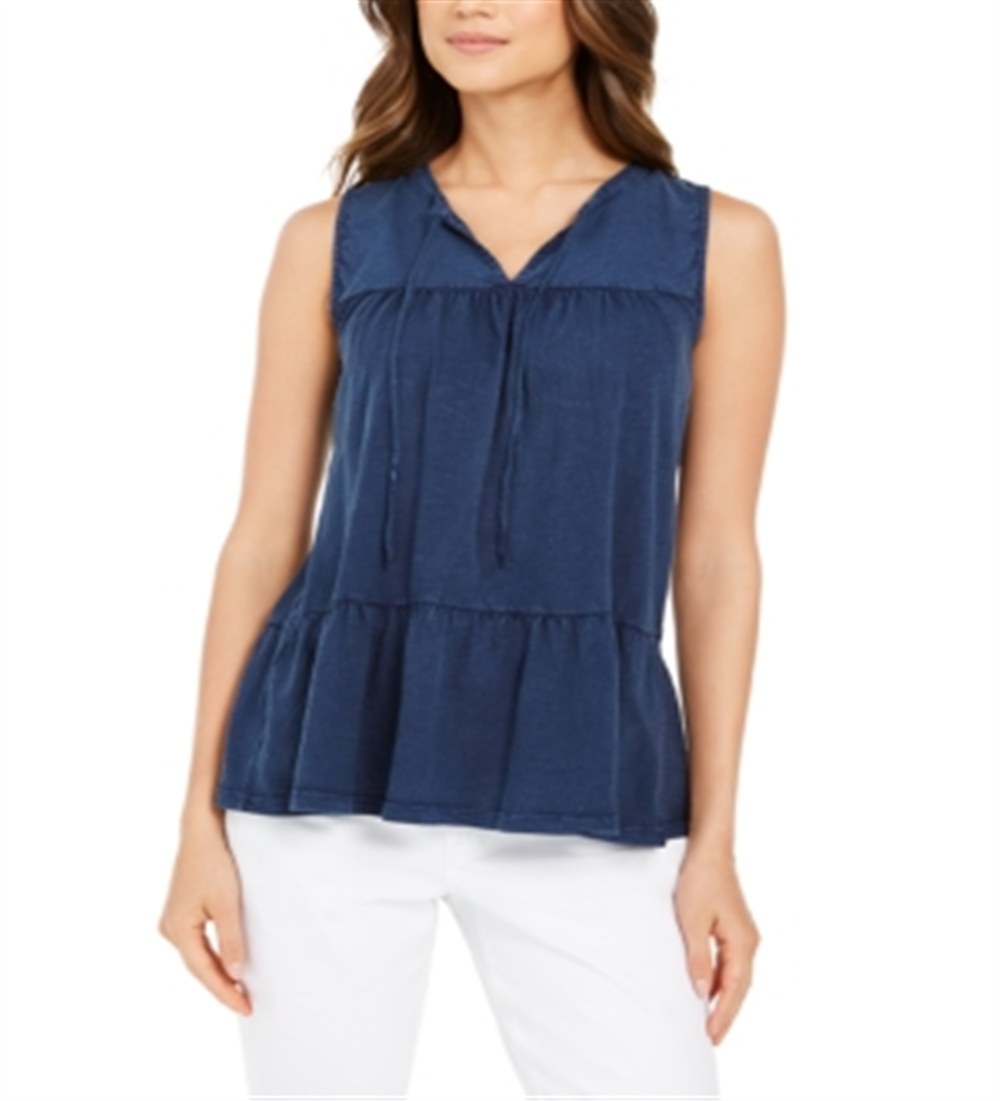 Blusa camponesa sem mangas de algodão estilo &amp; co feminina, azul, tamanho pequeno