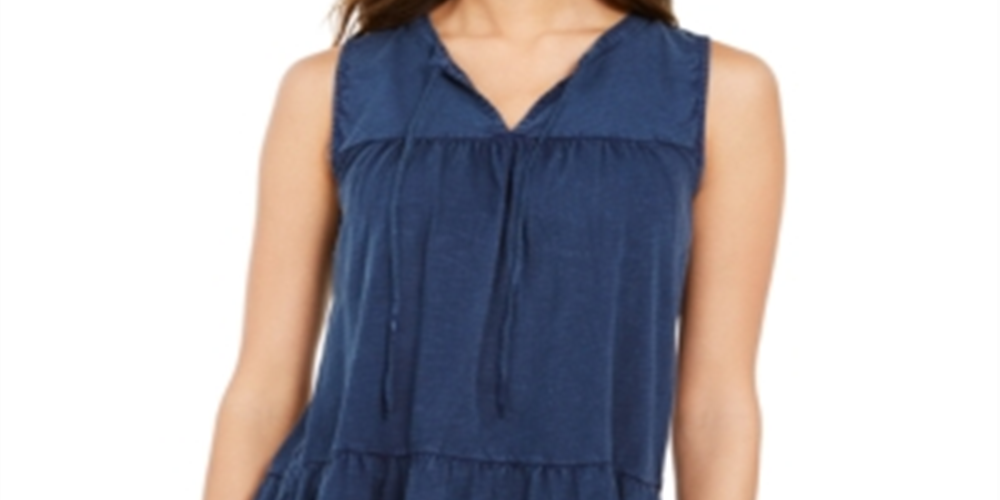 Blusa camponesa sem mangas de algodão estilo &amp; co feminina, azul, tamanho pequeno