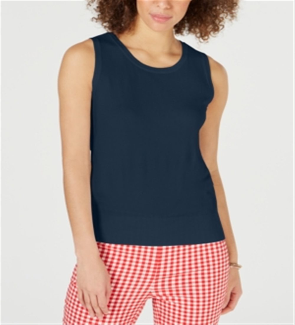 Suéter feminino sem mangas com gola redonda Charter Club, azul, tamanho pequeno