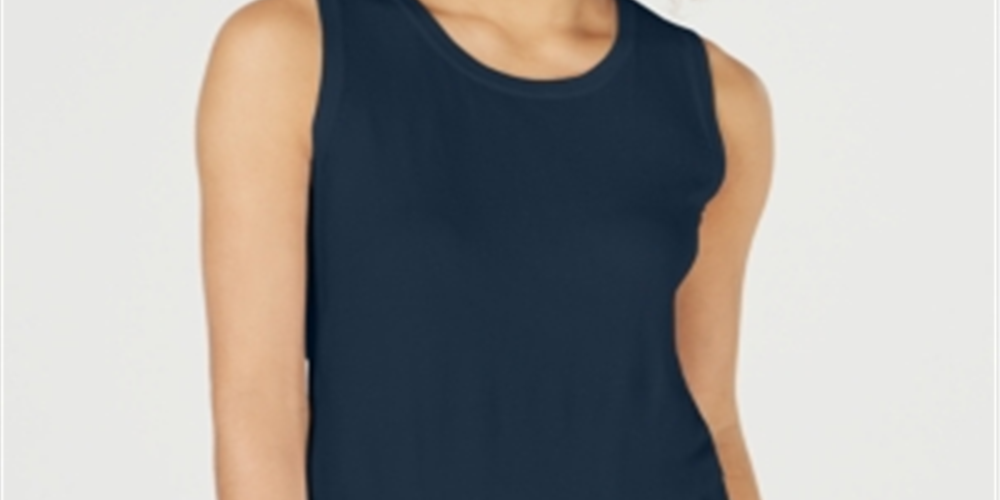 Suéter feminino sem mangas com gola redonda Charter Club, azul, tamanho pequeno