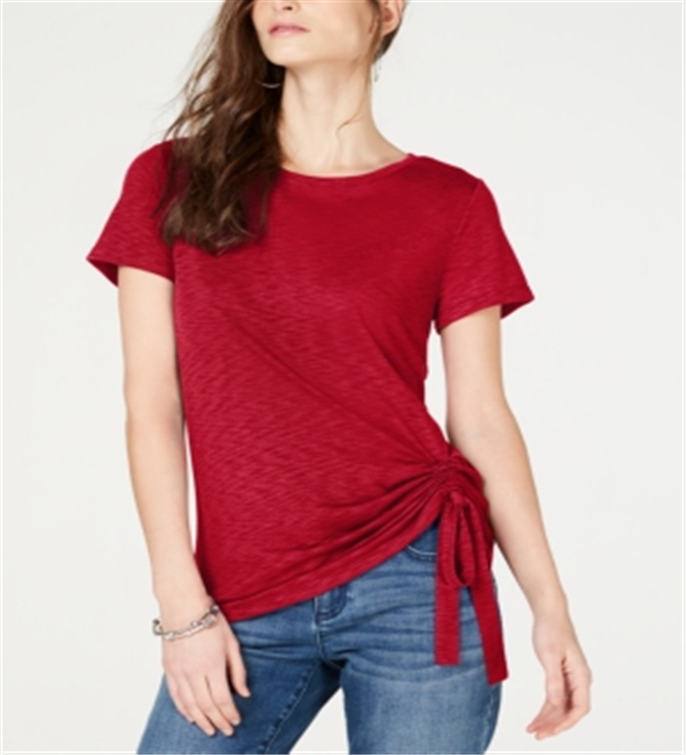 Camiseta feminina INC International Concepts com franzido lateral, vermelha, tamanho pequeno P