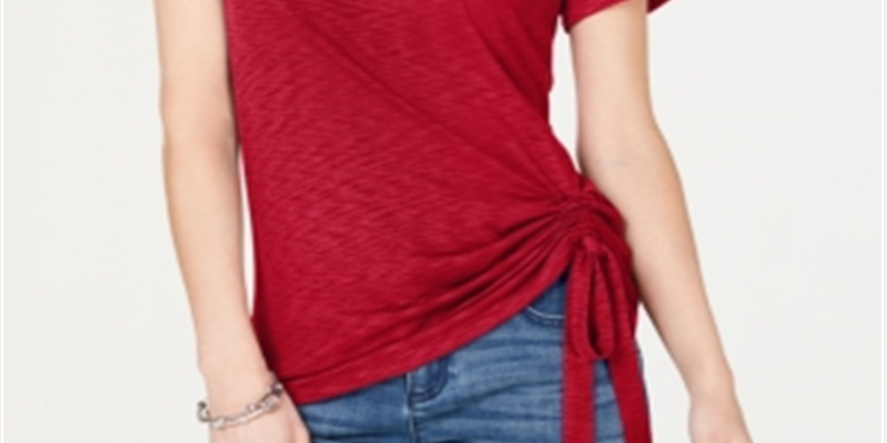Camiseta feminina INC International Concepts com franzido lateral, vermelha, tamanho pequeno P