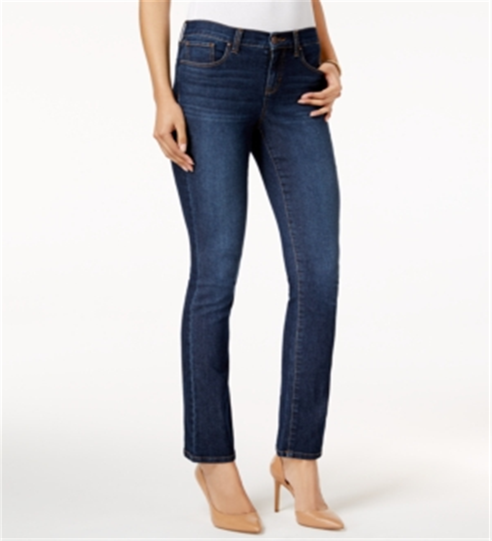 Jeans feminino estilo &amp; co, cintura média, corte reto, tamanho 20x4, azul