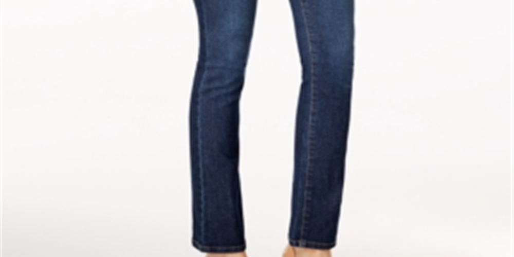 Jeans feminino estilo &amp; co, cintura média, corte reto, tamanho 20x4, azul