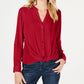 INC International Concepts Feminino Novo Tie V Neck Manga Longa Botão Up Casual Top Vermelho Tamanho Pequeno Pequeno
