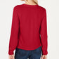 INC International Concepts Feminino Novo Tie V Neck Manga Longa Botão Up Casual Top Vermelho Tamanho Pequeno Pequeno