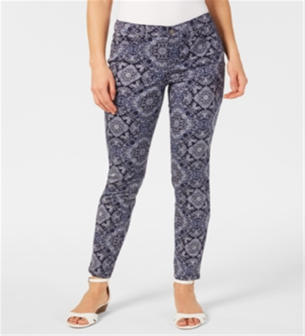 Calça jeans skinny feminina Charter Club com estampa e controle de barriga, tamanho 6, azul