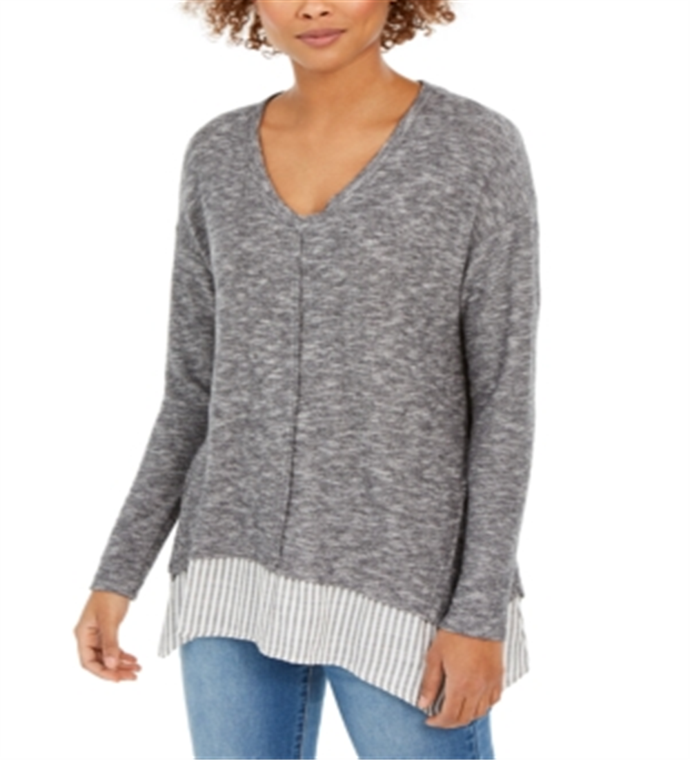 Túnica feminina estilo camadas cinza tamanho grande