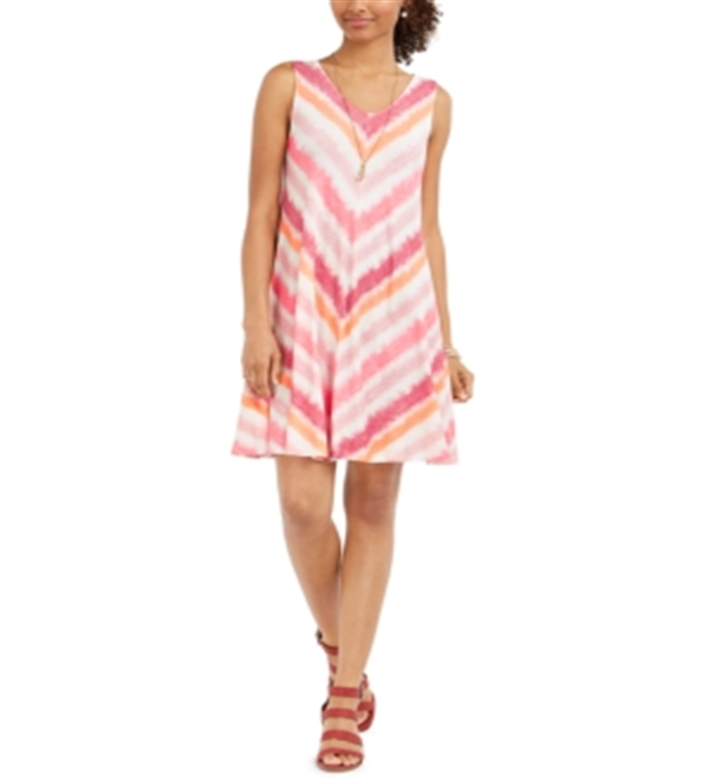 Vestido rodado sem mangas estampado feminino Style &amp; Co, rosa, tamanho pequeno