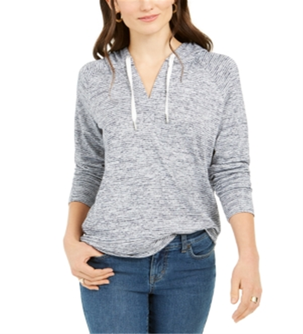 Moletom com capuz listrado feminino Style &amp; Co, azul, tamanho pequeno