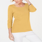 Blusa feminina Karen Scott de algodão com manga 3/4, marrom, tamanho grande