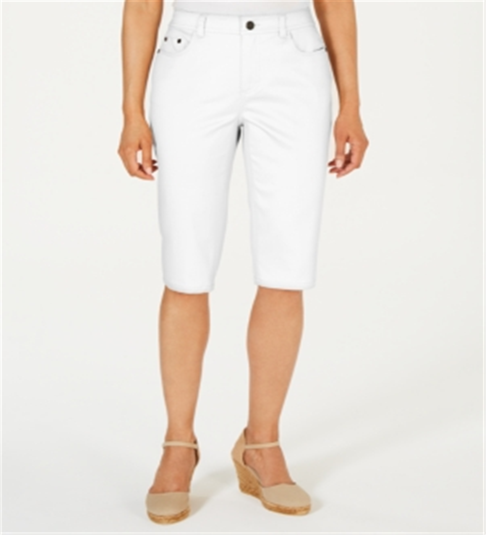 Calça skinny feminina Charter Club, cintura média, comprimento até o joelho, branca, tamanho 16