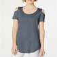 Camiseta feminina JM Collection com ombros descobertos e manga curta, azul, tamanho pequeno