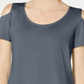 Camiseta feminina JM Collection com ombros descobertos e manga curta, azul, tamanho pequeno