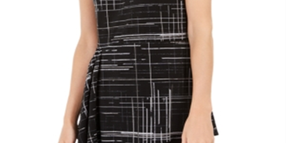 Blusa assimétrica estampada feminina Alfani, preta, tamanho pequeno