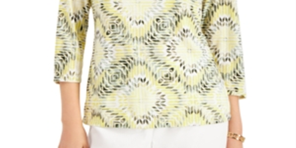 Blusa feminina estampada em jacquard, verde, tamanho médio, da coleção JM