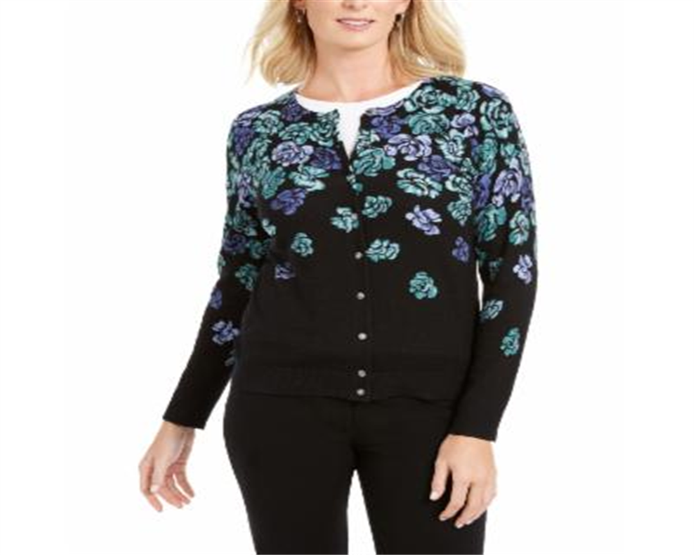 Karen Scott Cardigan Feminino Serenity Estampado Floral Azul Tamanho Médio