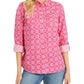 Blusa feminina Charter Club de linho com gola e botões, rosa, tamanho médio