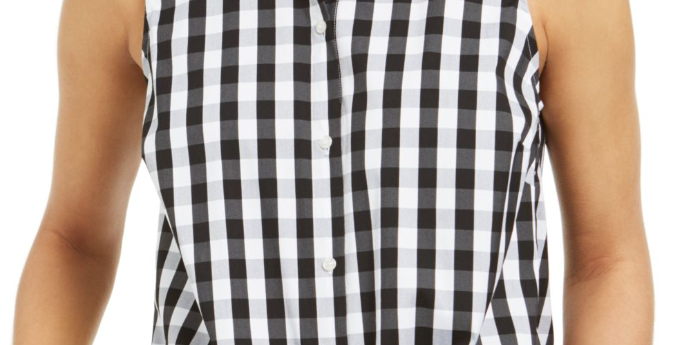 Camisa feminina com estampa xadrez xadrez Charter Club, preta, tamanho 16