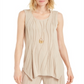 JM Collection Blusa feminina sem mangas com textura e colar marrom tamanho grande