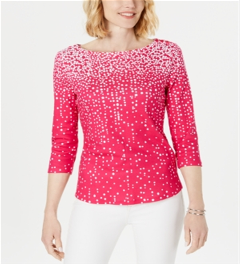 Charter Club Feminino Pima Algodão Botão Ombro Estampado Blusa Rosa Tamanho XX-G