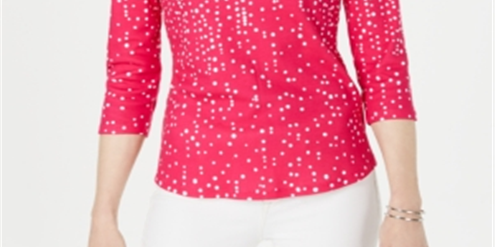 Charter Club Feminino Pima Algodão Botão Ombro Estampado Blusa Rosa Tamanho XX-G