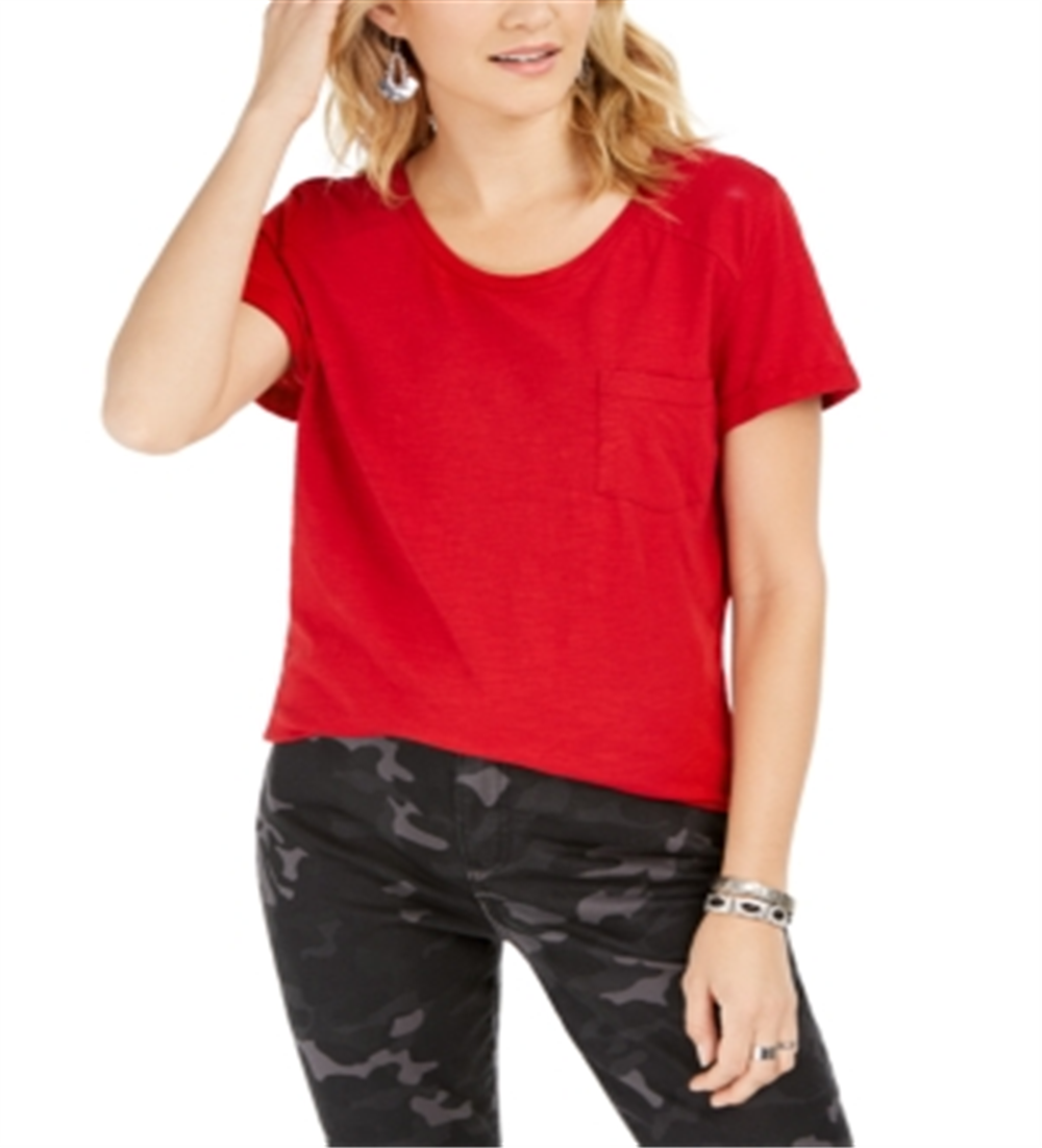 Camiseta feminina de algodão com gola redonda Style &amp; Co, vermelha, tamanho pequeno