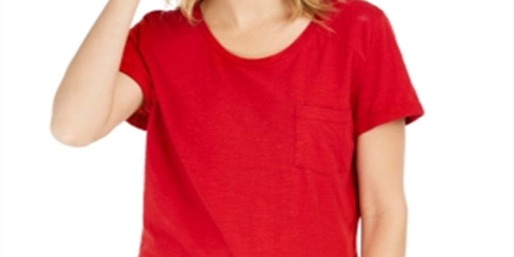 Camiseta feminina de algodão com gola redonda Style &amp; Co, vermelha, tamanho pequeno