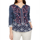 Blusa de malha texturizada estampada feminina Style &amp; Co, azul, tamanho médio