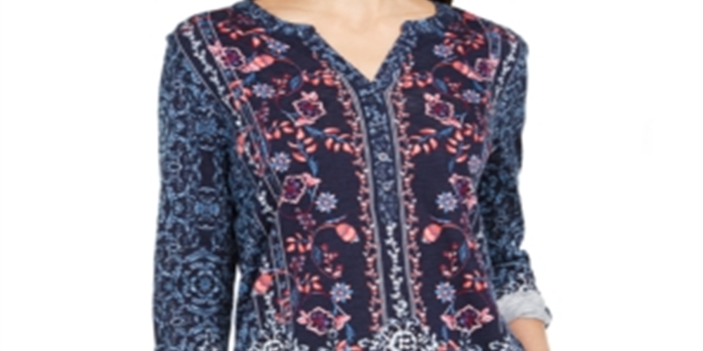 Blusa de malha texturizada estampada feminina Style &amp; Co, azul, tamanho médio