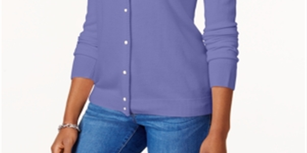Karen Scott Cardigan Feminino com Botões e Contas Roxo Tamanho XS