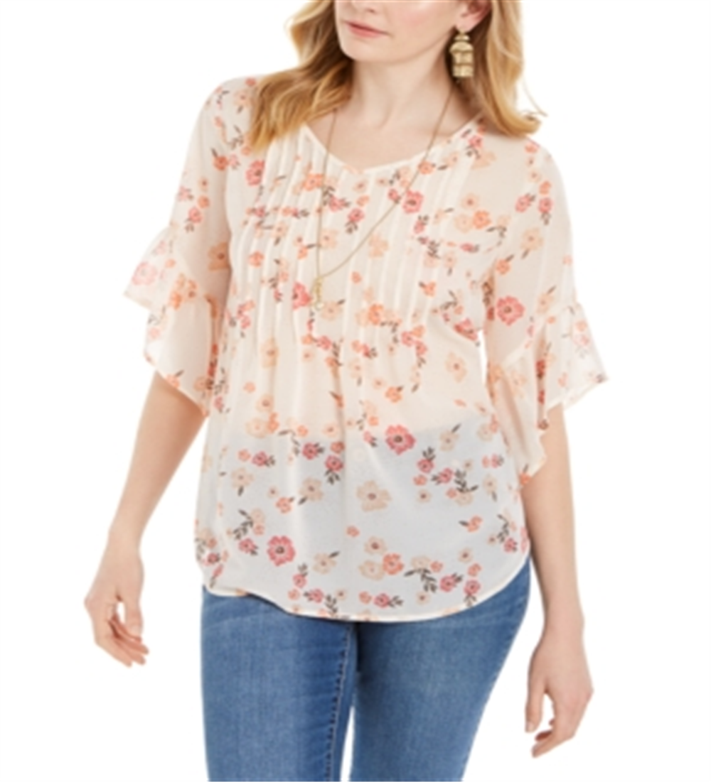 Blusa feminina transparente com estampa floral e pregas estilo &amp; co, rosa, tamanho XS