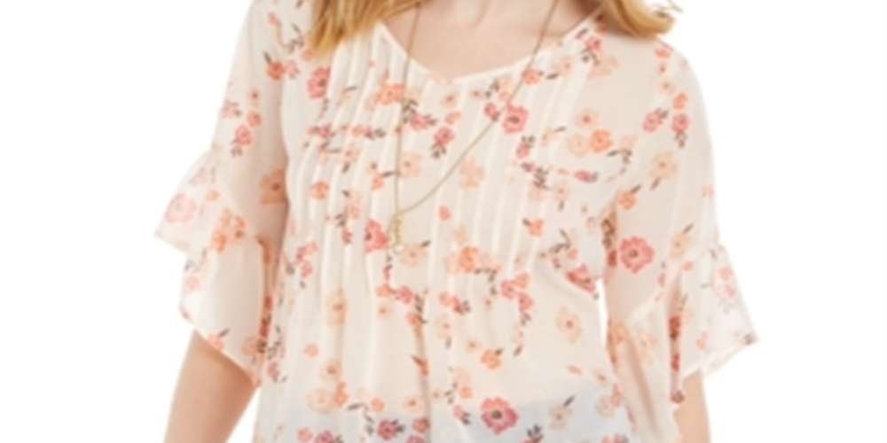 Blusa feminina transparente com estampa floral e pregas estilo &amp; co, rosa, tamanho XS