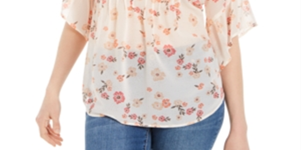 Blusa feminina transparente com estampa floral e pregas estilo &amp; co, rosa, tamanho XS