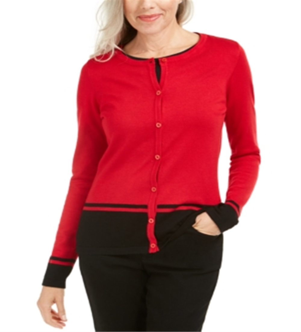 Cardigan feminino Karen Scott Colorblocked vermelho tamanho X-S