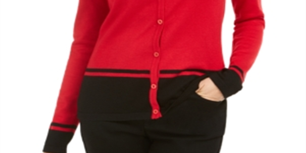 Cardigan feminino Karen Scott Colorblocked vermelho tamanho X-S