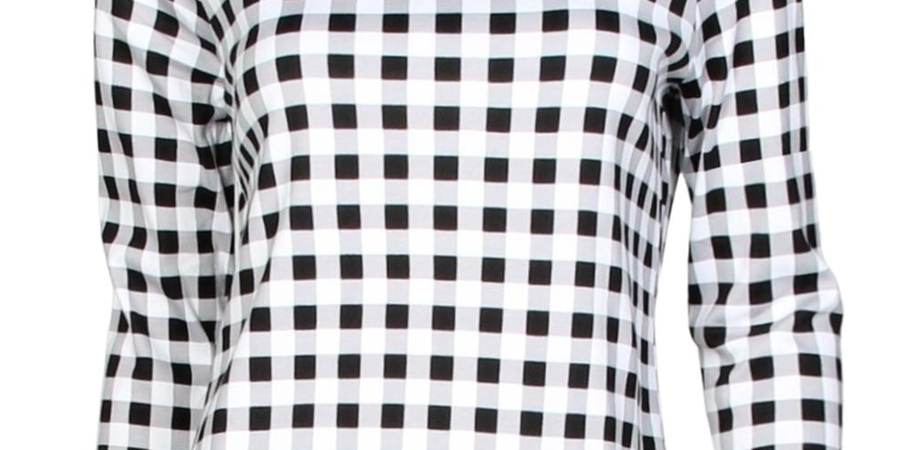 Charter Club Blusa feminina de algodão com estampa xadrez e gola canoa, preta, tamanho médio