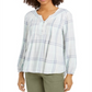 Blusa xadrez feminina estilo &amp; co, gola dividida, tamanho menta, médio