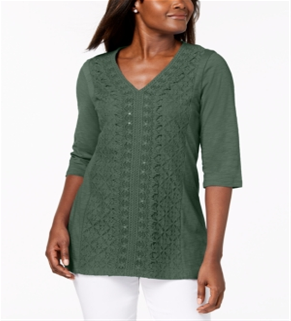 JM Collection Top Feminino com Renda e Contraste Verde Tamanho XS