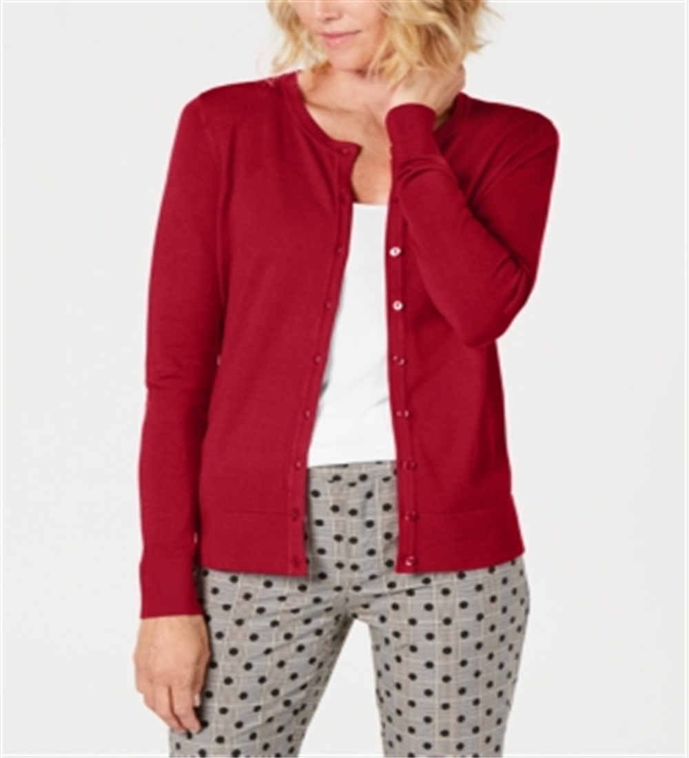 Cardigan feminino com gola redonda Charter Club, vermelho, tamanho pequeno