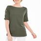 Blusa feminina Karen Scott de algodão com mangas recortadas, verde, tamanho pequeno