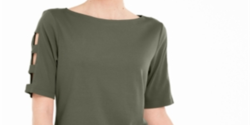Blusa feminina Karen Scott de algodão com mangas recortadas, verde, tamanho pequeno