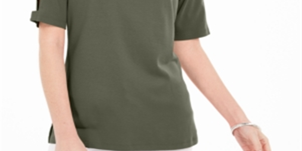 Blusa feminina Karen Scott de algodão com mangas recortadas, verde, tamanho pequeno