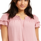 Blusa feminina estilo &amp; co com mangas bufantes e franzidas, rosa, tamanho P