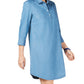 Vestido-camisa feminino Karen Scott de algodão e cambraia, azul, tamanho pequeno
