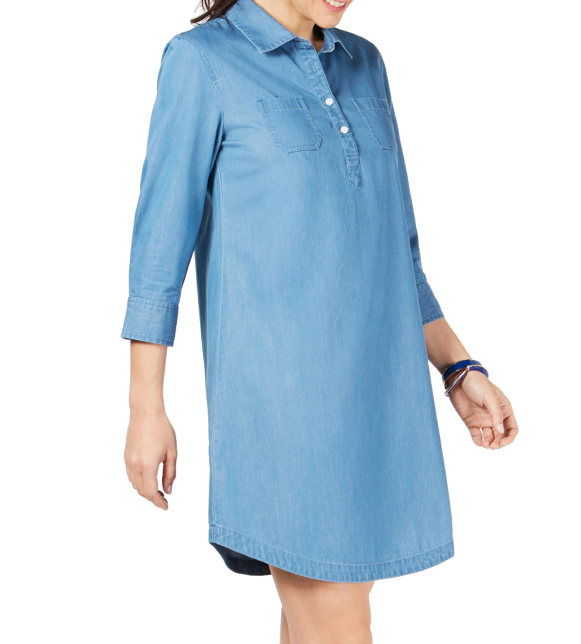Vestido-camisa feminino Karen Scott de algodão e cambraia, azul, tamanho pequeno