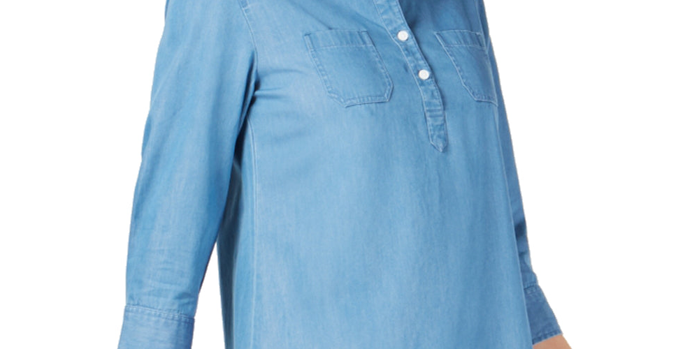 Vestido-camisa feminino Karen Scott de algodão e cambraia, azul, tamanho pequeno